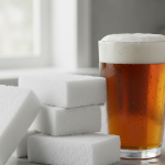 Melamine sponges next to a beer